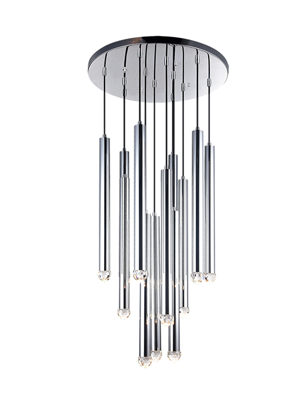 LED Steel Cylindrical Frame with Diamond Cut Crystal Diffuser Chandelier