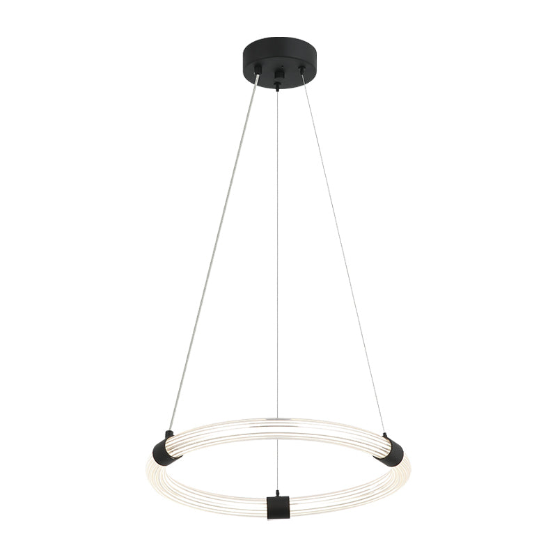 Inkara - LED Steel Frame with Ribbed Acrylic Opal Ring Diffuser Pendant / Chandelier in Matte Black by Matteo Lighting