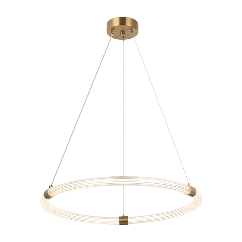 Inkara - LED Steel Frame with Ribbed Acrylic Opal Ring Diffuser Pendant / Chandelier in Aged Gold Brass by Matteo Lighting