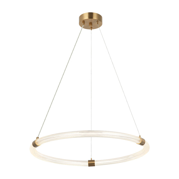 Inkara - LED Steel Frame with Ribbed Acrylic Opal Ring Diffuser Pendant / Chandelier in Aged Gold Brass by Matteo Lighting