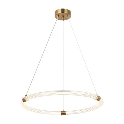 LED Steel Frame with Ribbed Acrylic Opal Ring Diffuser Pendant / Chandelier