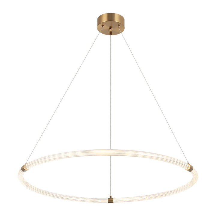 Inkara - LED Steel Frame with Ribbed Acrylic Opal Ring Diffuser Pendant / Chandelier in Aged Gold Brass by Matteo Lighting