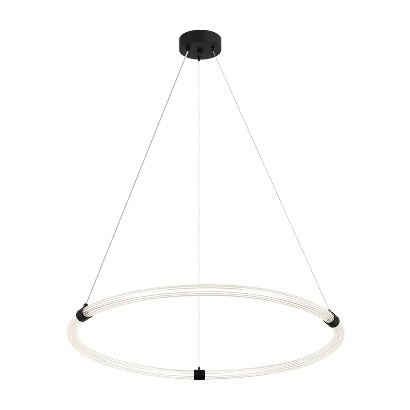 Inkara - LED Steel Frame with Ribbed Acrylic Opal Ring Diffuser Pendant / Chandelier in Matte Black by Matteo Lighting