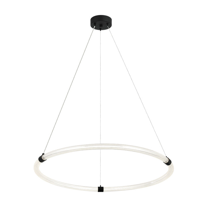 Inkara - LED Steel Frame with Ribbed Acrylic Opal Ring Diffuser Pendant / Chandelier in Matte Black by Matteo Lighting