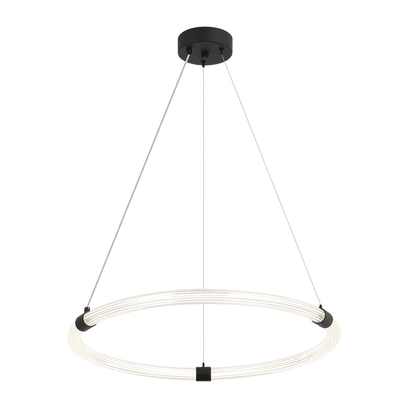 Inkara - LED Steel Frame with Ribbed Acrylic Opal Ring Diffuser Pendant / Chandelier in Matte Black by Matteo Lighting