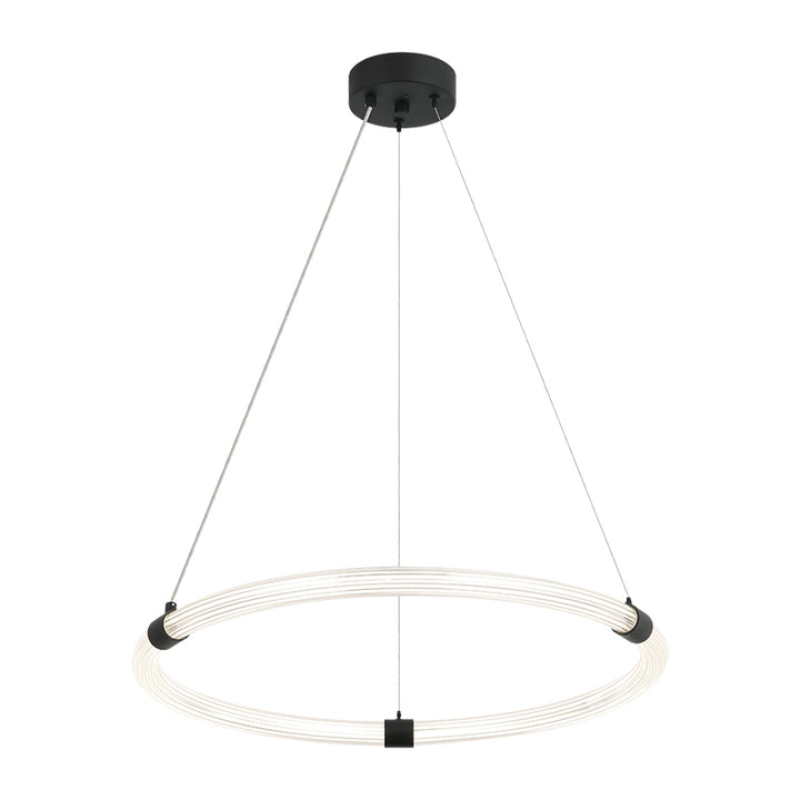 Inkara - LED Steel Frame with Ribbed Acrylic Opal Ring Diffuser Pendant / Chandelier in Matte Black by Matteo Lighting