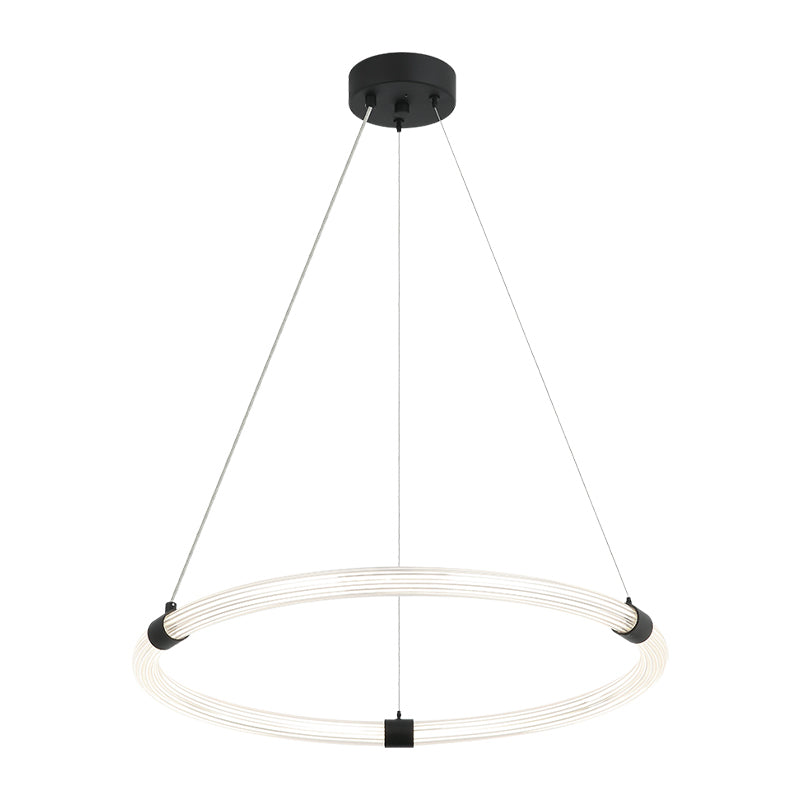 LED Steel Frame with Ribbed Acrylic Opal Ring Diffuser Pendant / Chandelier