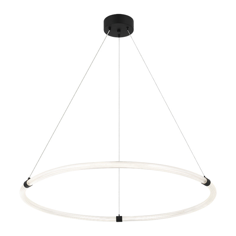 Inkara - LED Steel Frame with Ribbed Acrylic Opal Ring Diffuser Pendant / Chandelier in Matte Black by Matteo Lighting