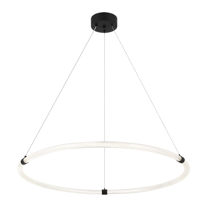Inkara - LED Steel Frame with Ribbed Acrylic Opal Ring Diffuser Pendant / Chandelier in Matte Black by Matteo Lighting