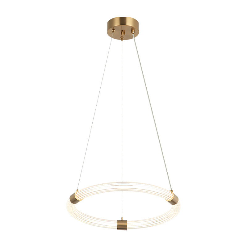 Inkara - LED Steel Frame with Ribbed Acrylic Opal Ring Diffuser Pendant / Chandelier in Aged Gold Brass by Matteo Lighting