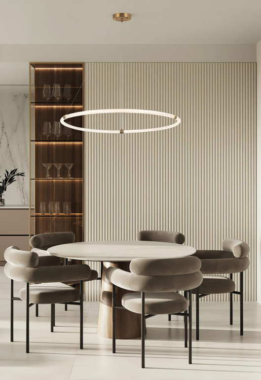 Inkara - LED Steel Frame with Ribbed Acrylic Opal Ring Diffuser Pendant / Chandelier by Matteo Lighting - view 13