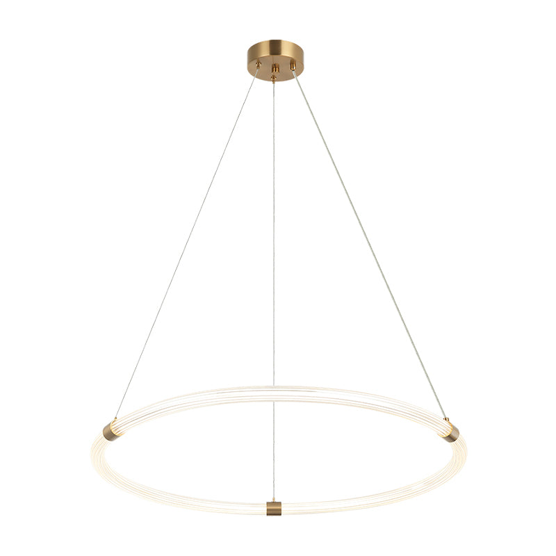 Inkara - LED Steel Frame with Ribbed Acrylic Opal Ring Diffuser Pendant / Chandelier in Aged Gold Brass by Matteo Lighting