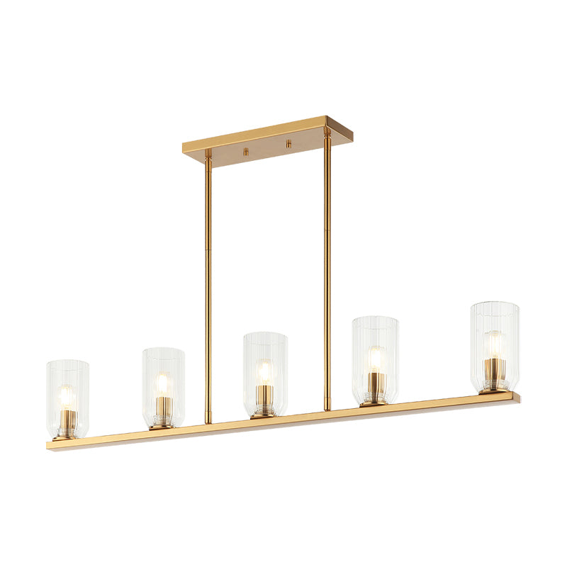 Westlock - Steel Frame with Clear Ribbed Glass Shade Linear Pendant in Aged Gold Brass by Matteo Lighting