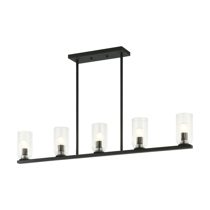 Westlock - Steel Frame with Clear Ribbed Glass Shade Linear Pendant in Matte Black by Matteo Lighting