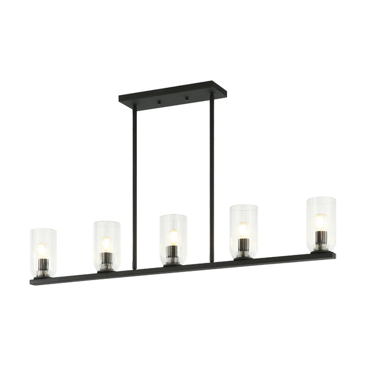 Westlock - Steel Frame with Clear Ribbed Glass Shade Linear Pendant in Matte Black by Matteo Lighting