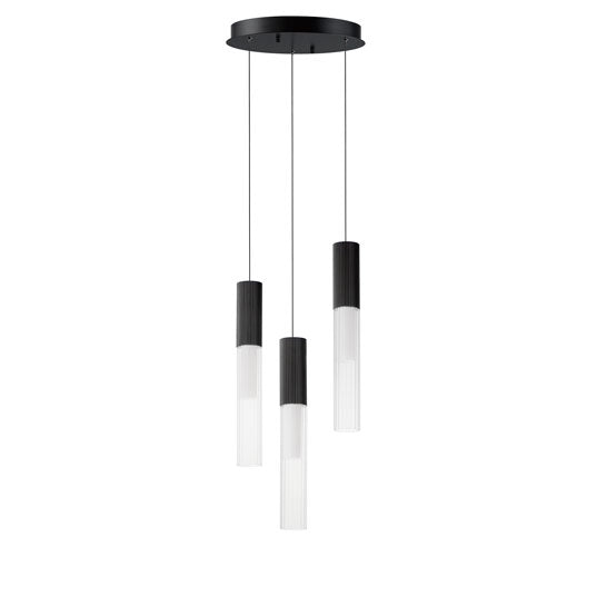 LED Steel Frame with Clear Cylindrical Ribbed Glass Shade Pendant