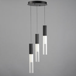 LED Steel Frame with Clear Cylindrical Ribbed Glass Shade Pendant