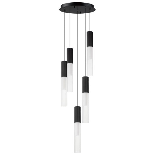 LED Steel Frame with Clear Cylindrical Ribbed Glass Shade Pendant