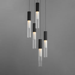 LED Steel Frame with Clear Cylindrical Ribbed Glass Shade Pendant