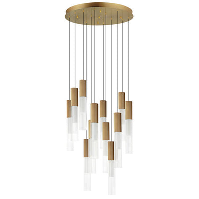 LED Steel Frame with Clear Cylindrical Ribbed Glass Shade Chandelier