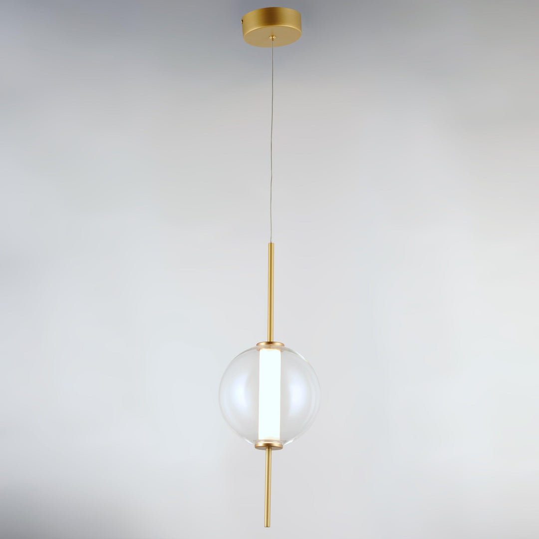 LED Gold with Clear Glass Globe Diffused with White Acrylic Cylinder Pendant - LV LIGHTING