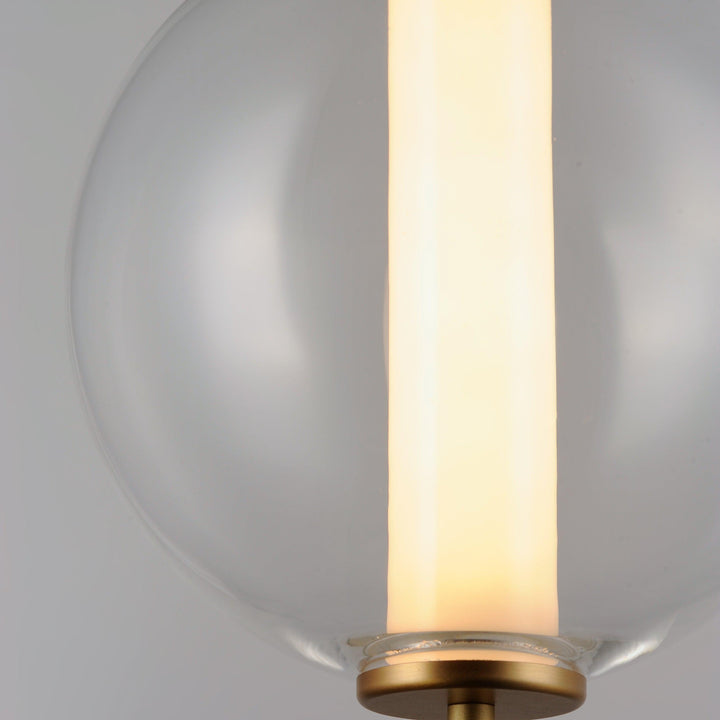 LED Gold with Clear Glass Globe Diffused with White Acrylic Cylinder Pendant - LV LIGHTING