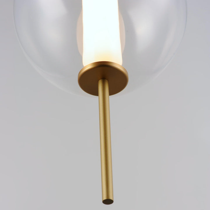 LED Gold with Clear Glass Globe Diffused with White Acrylic Cylinder Pendant - LV LIGHTING