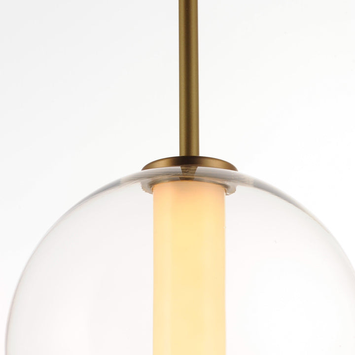 LED Gold with Clear Glass Globe Diffused with White Acrylic Cylinder Pendant - LV LIGHTING