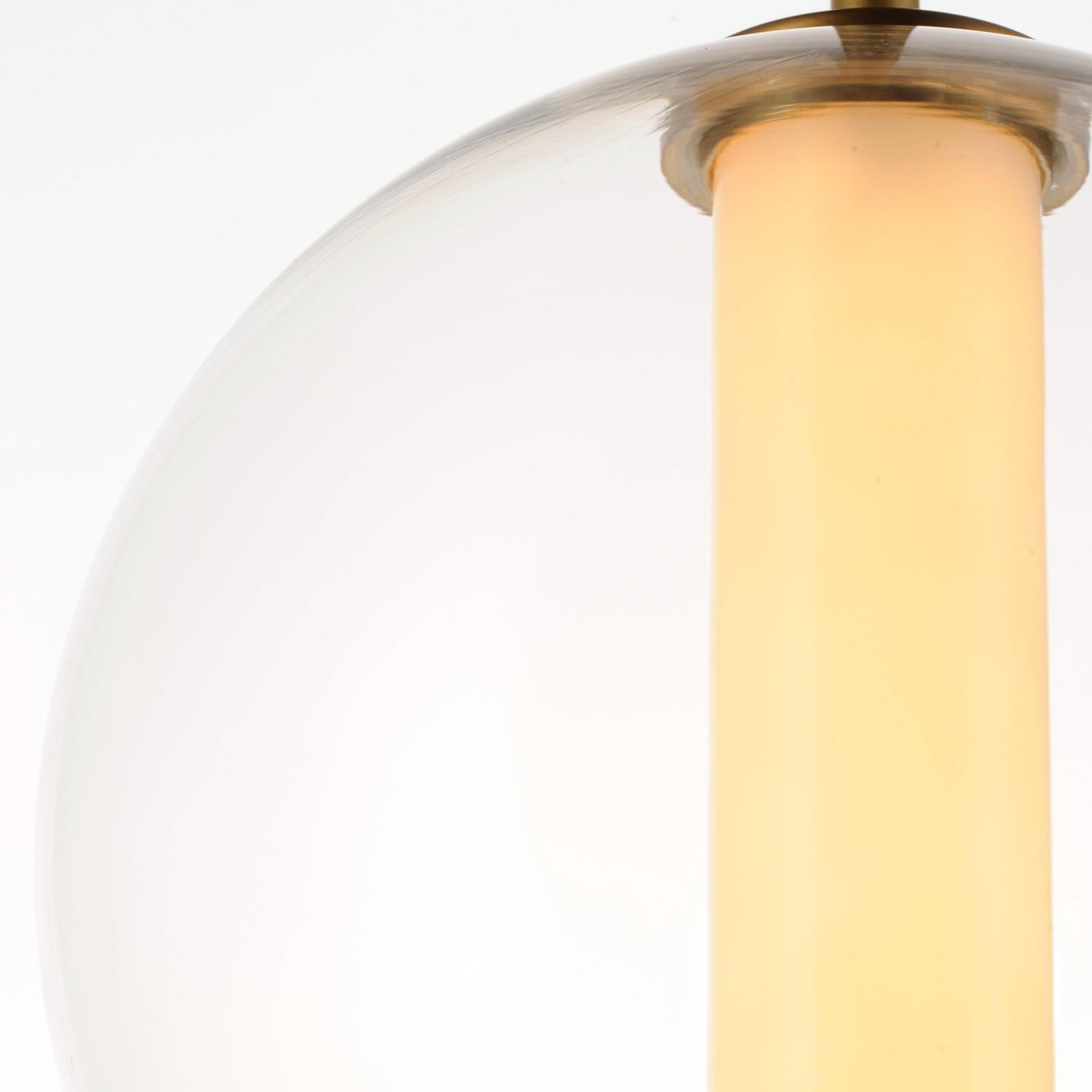 LED Gold with Clear Glass Globe Diffused with White Acrylic Cylinder Pendant - LV LIGHTING