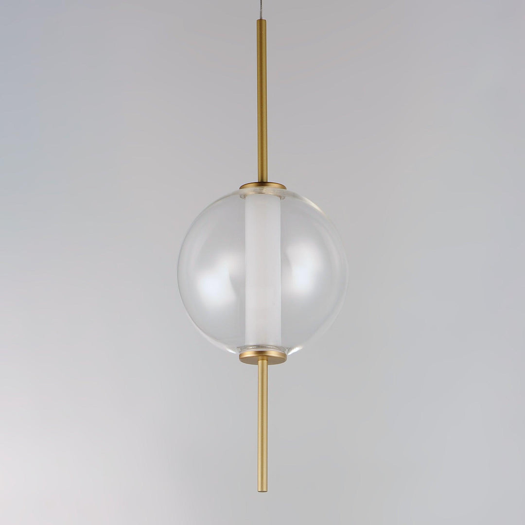 LED Gold with Clear Glass Globe Diffused with White Acrylic Cylinder Pendant - LV LIGHTING