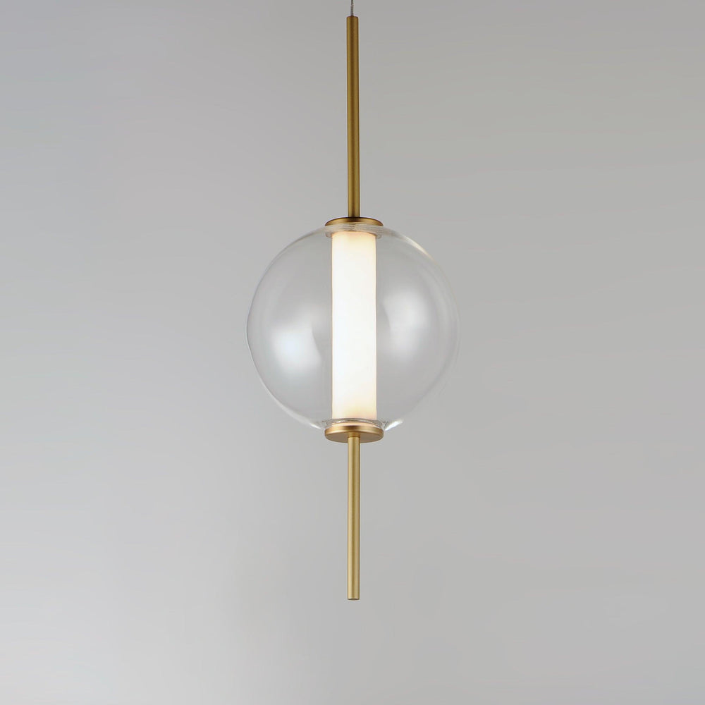 LED Gold with Clear Glass Globe Diffused with White Acrylic Cylinder Pendant - LV LIGHTING