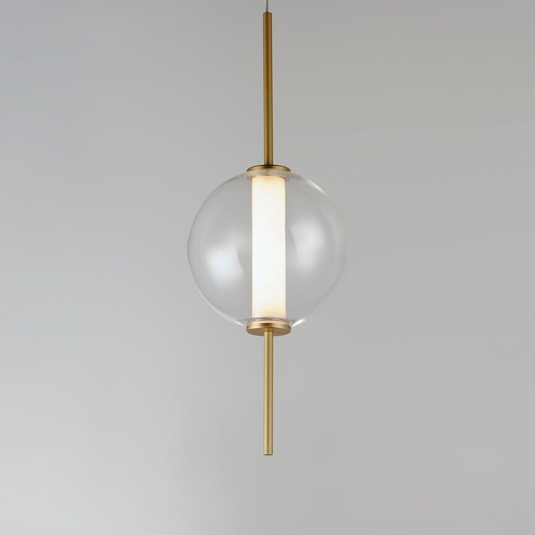 LED Gold with Clear Glass Globe Diffused with White Acrylic Cylinder Pendant - LV LIGHTING
