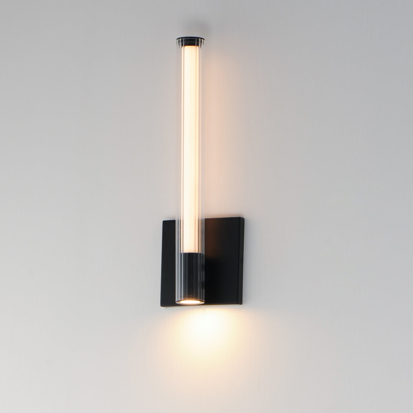LED Steel Frame with Clear Cylindrical Ribbed Glass Wall Sconce