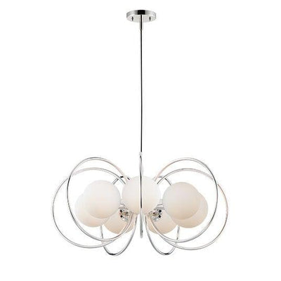 Polished Nickel Ring with Satin White Glass Globe Chandelier - LV LIGHTING