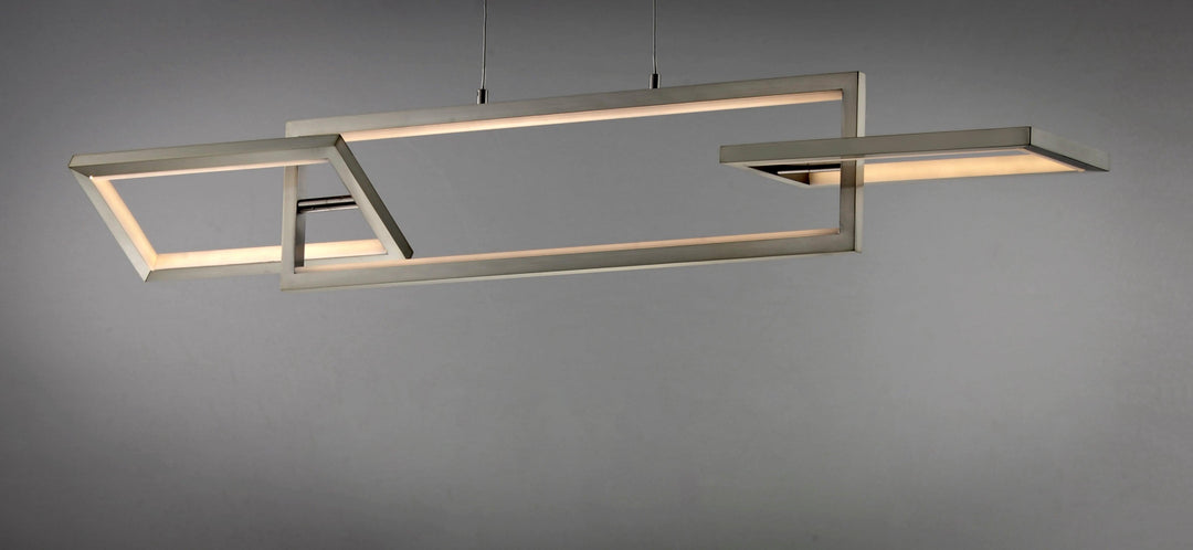 LED Satin Nickel Rectangle 3 Light Linear Pendant - LV LIGHTING