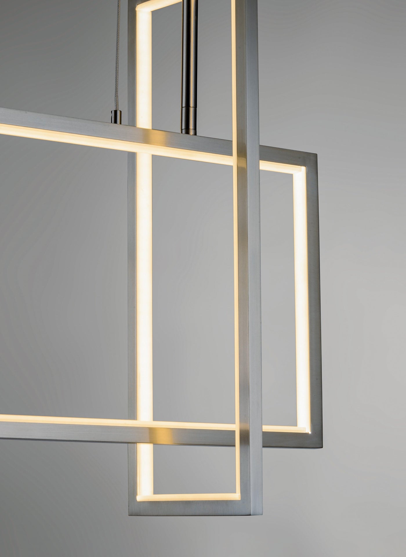 LED Satin Nickel Rectangle 3 Light Linear Pendant - LV LIGHTING