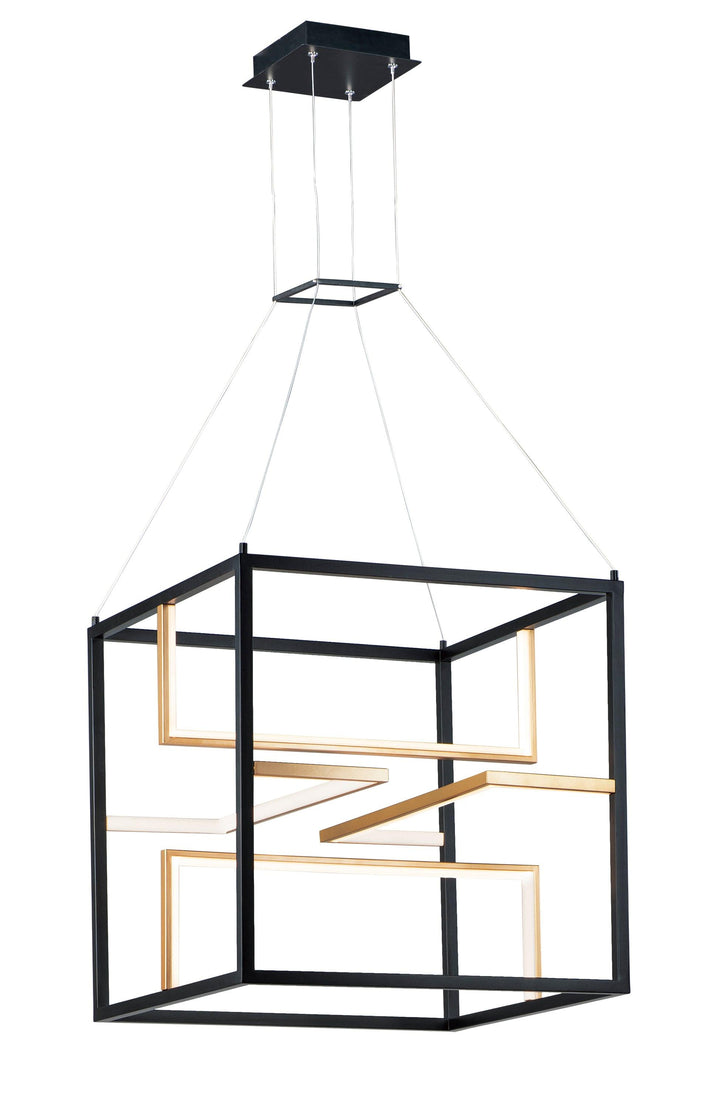 LED Black and Gold Cube Cage Pendant - LV LIGHTING