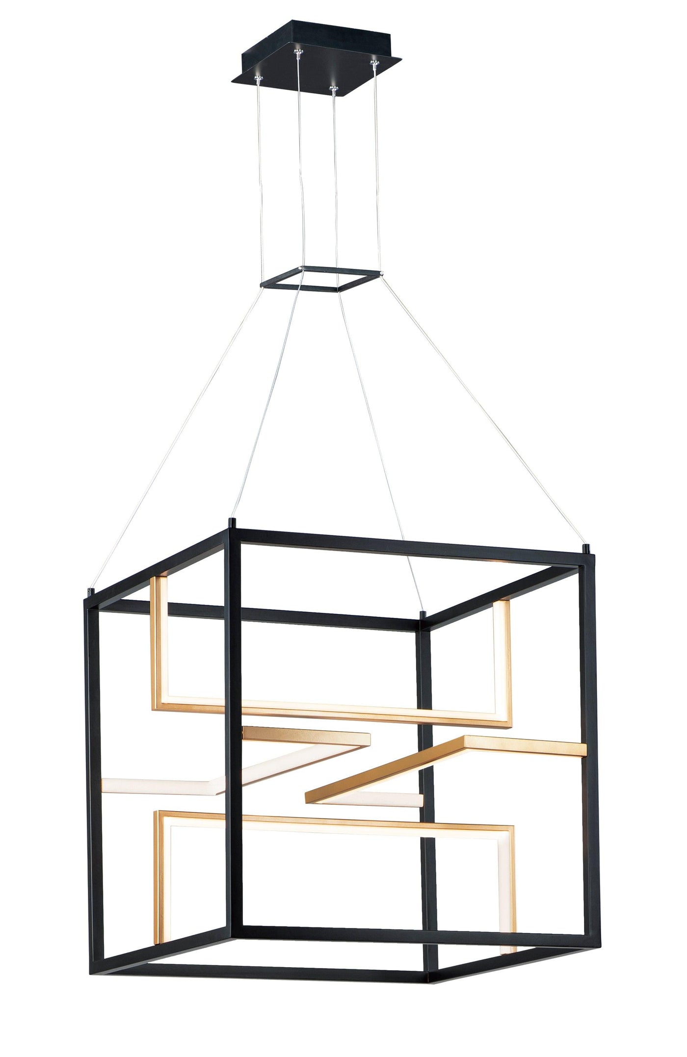 LED Black and Gold Cube Cage Pendant - LV LIGHTING