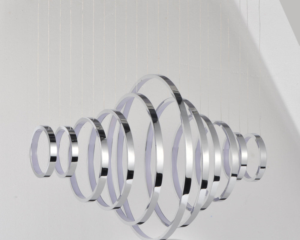 LED Polished Chrome with Acrylic Shade Multiple Ring Linear Pendant - LV LIGHTING
