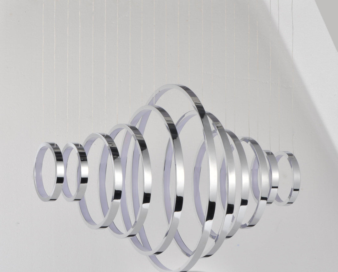 LED Polished Chrome with Acrylic Shade Multiple Ring Linear Pendant - LV LIGHTING