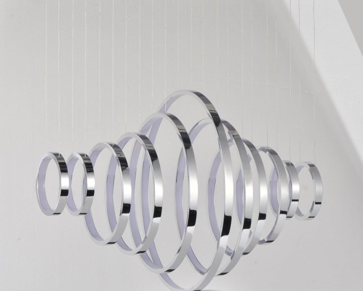 LED Polished Chrome with Acrylic Shade Multiple Ring Linear Pendant - LV LIGHTING