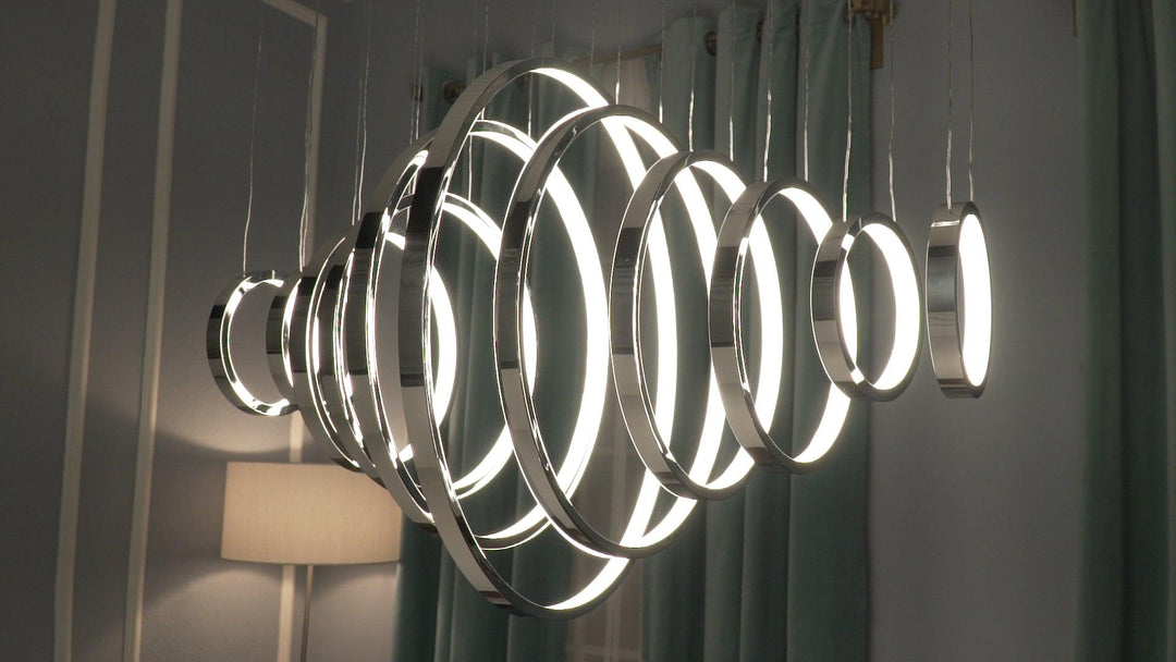 LED Polished Chrome with Acrylic Shade Multiple Ring Linear Pendant - LV LIGHTING