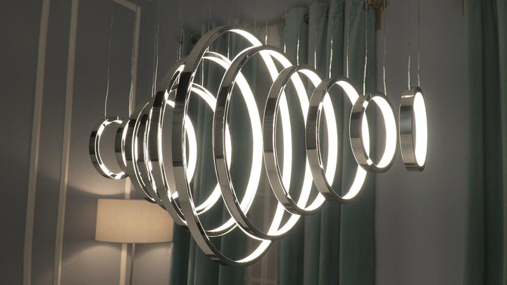 LED Polished Chrome with Acrylic Shade Multiple Ring Linear Pendant - LV LIGHTING
