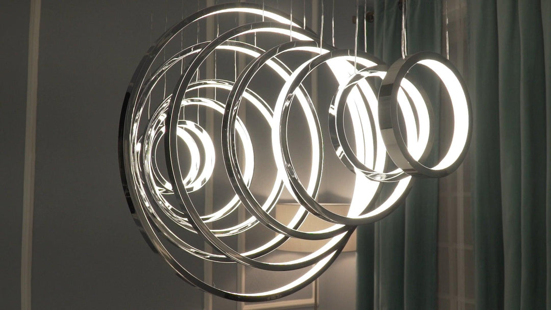 LED Polished Chrome with Acrylic Shade Multiple Ring Linear Pendant - LV LIGHTING