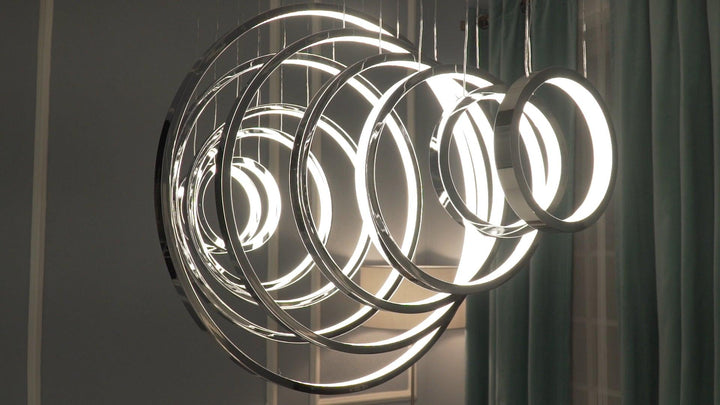 LED Polished Chrome with Acrylic Shade Multiple Ring Linear Pendant - LV LIGHTING