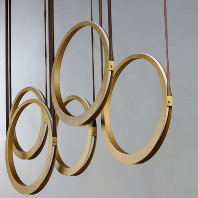 LED Antique Brass 5 Rings Pendant - LV LIGHTING