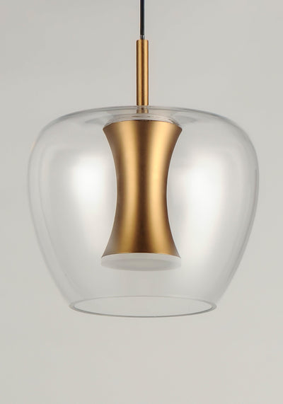 LED Black and Gold with Clear Apple Shaped Glass Single Light Pendant - LV LIGHTING