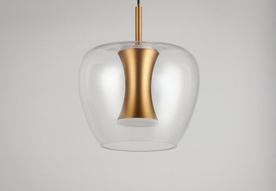 LED Black and Gold with Clear Apple Shaped Glass Single Light Pendant - LV LIGHTING