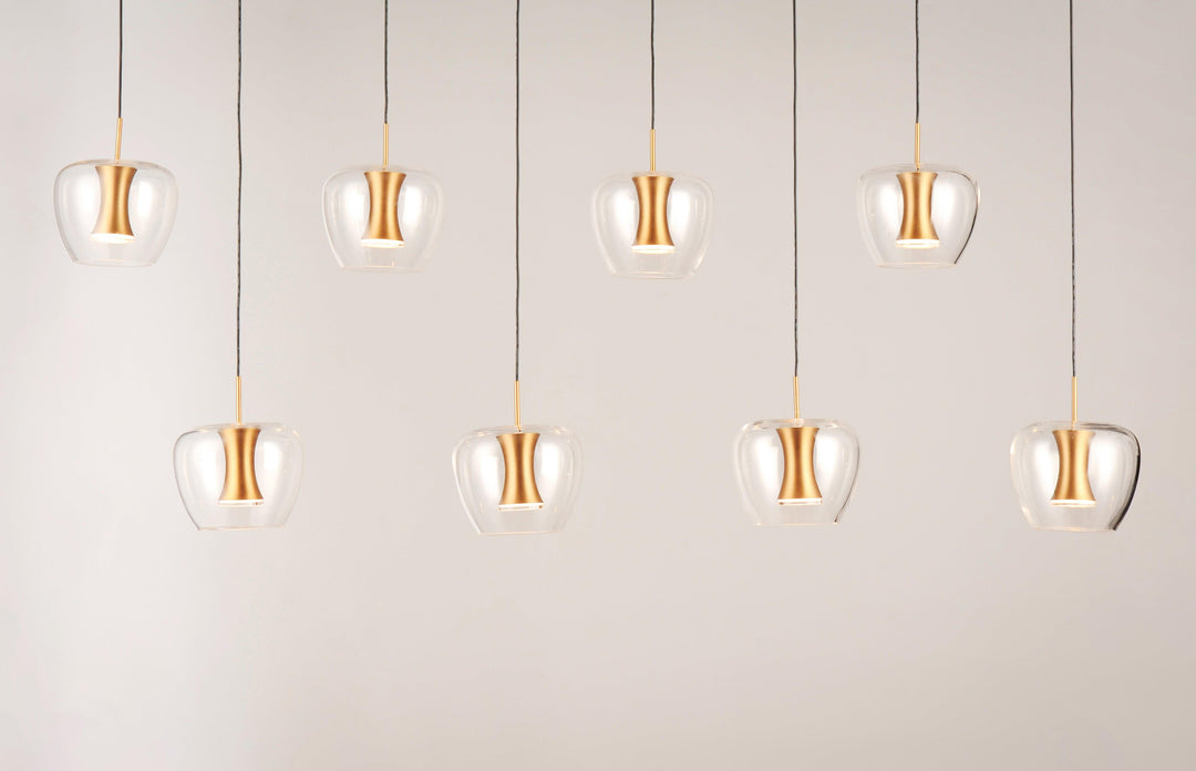 LED Black and Gold with Clear Apple Shaped Glass 8 Light Linear Pendant - LV LIGHTING