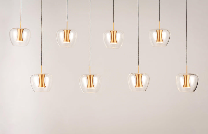 LED Black and Gold with Clear Apple Shaped Glass 8 Light Linear Pendant - LV LIGHTING
